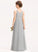 A-Line Junior Bridesmaid Dresses Janiah V-neck Chiffon Lace Floor-Length