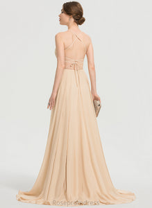 Square With Sequins Prom Dresses Sweep Train Chiffon A-Line Beading Kassidy