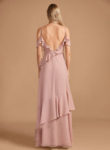 Load image into Gallery viewer, Floor-Length Embellishment V-neck A-Line Length Ruffle Fabric Silhouette Neckline Estrella Bridesmaid Dresses
