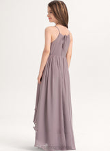 Load image into Gallery viewer, A-Line Ruffle Bow(s) Kiley Neck Junior Bridesmaid Dresses With Asymmetrical Chiffon Scoop