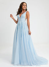 Load image into Gallery viewer, V-neck Ball-Gown/Princess Lace Sweep Gill Beading Train Prom Dresses With Tulle