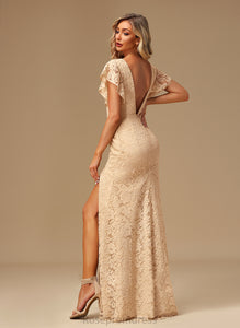 Silhouette Straps&Sleeves A-Line Lace Neckline Fabric Length V-neck Floor-Length Melina Floor Length A-Line/Princess Bridesmaid Dresses