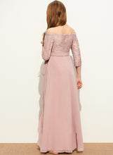 Load image into Gallery viewer, With A-Line Floor-Length Corinne Junior Bridesmaid Dresses Chiffon Lace Off-the-Shoulder Bow(s)