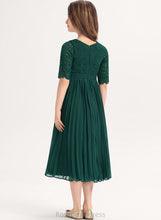 Load image into Gallery viewer, Neck A-Line Fiona With Tea-Length Junior Bridesmaid Dresses Scoop Chiffon Pleated Lace
