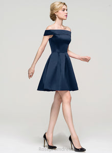 A-Line Short/Mini Homecoming Meredith Satin Dress Homecoming Dresses Off-the-Shoulder