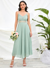 Load image into Gallery viewer, Neckline A-Line V-neck Fabric Silhouette Ankle-Length Straps Length Abbey Spaghetti Staps Natural Waist Floor Length Bridesmaid Dresses