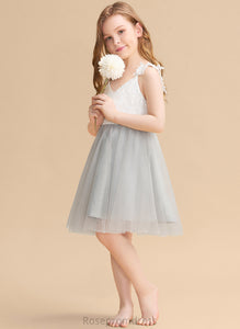 - Tulle/Lace Sleeveless V-neck Flower Girl Knee-length Yasmin Dress A-Line Flower Girl Dresses