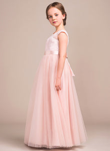 Junior Bridesmaid Dresses Scoop Neck Lace Bow(s) With Iyana A-Line Tulle Floor-Length