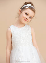 Load image into Gallery viewer, - Tea-length Neck Girl Flower Mayra A-Line Satin/Tulle Scoop With Bow(s) Flower Girl Dresses Sleeveless Dress