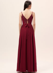 Ruffle Lace Silhouette A-Line Fabric Neckline Floor-Length Length Embellishment V-neck Halle Sleeveless Bridesmaid Dresses