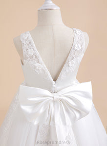 A-Line With Tea-length Sleeveless Beading/Flower(s) Meghan Tulle/Lace Dress - Flower Girl Scoop Flower Girl Dresses Neck