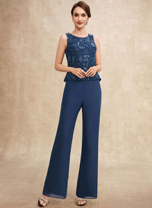Kenley Jumpsuit/Pantsuit Mother Mother of the Bride Dresses Sequins With Scoop Chiffon Floor-Length Bride Lace the Neck Dress of