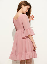 Load image into Gallery viewer, Knee-Length V-neck Cascading Chiffon Ruffles A-Line Junior Bridesmaid Dresses With Willa