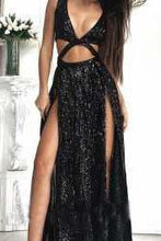Load image into Gallery viewer, 2024 Charming Sexy Sequin Sparkly Simple Rose Gold and Black Split Fashion Prom Dresses RS452