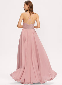Chiffon A-Line V-neck Prom Dresses Floor-Length Lace Jamya