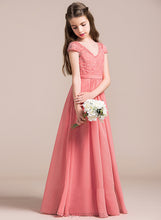 Load image into Gallery viewer, Chiffon Ivy Floor-Length V-neck Junior Bridesmaid Dresses Lace A-Line