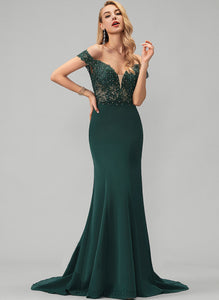 Shirley Beading Prom Dresses Trumpet/Mermaid Crepe Off-the-Shoulder Stretch With Sweep Sequins Train