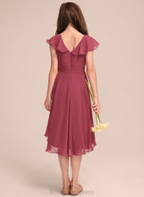 Load image into Gallery viewer, Chiffon Junior Bridesmaid Dresses Ruffles V-neck A-Line Cascading With Asymmetrical Jessica