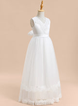 Load image into Gallery viewer, - Flower Sleeveless Girl Flower Girl Dresses Tulle Lace/Bow(s) Floor-length With Ball-Gown/Princess Dress Katrina V-neck