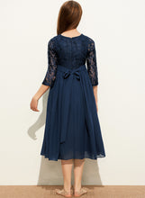 Load image into Gallery viewer, Junior Bridesmaid Dresses Nicky Tea-Length Scoop Neck Lace A-Line Chiffon