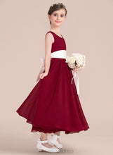 Load image into Gallery viewer, Ankle-Length Empire Junior Bridesmaid Dresses Scoop A-Line Bow(s) Sash Chiffon Neck Aurora With