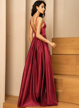 Load image into Gallery viewer, A-Line Fabric Neckline Embellishment Silhouette Length V-neck Floor-Length SplitFront Pockets Salma Bridesmaid Dresses