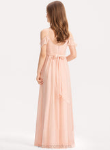 Load image into Gallery viewer, Justice With Junior Bridesmaid Dresses Floor-Length Chiffon Bow(s) Ruffle V-neck A-Line