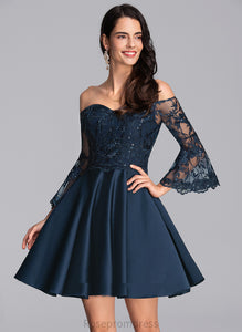 Dress Lace A-Line Homecoming Homecoming Dresses Satin Short/Mini Stacy With Off-the-Shoulder