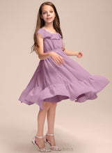 Load image into Gallery viewer, Junior Bridesmaid Dresses Scoop Cascading Bow(s) Knee-Length Chiffon Ruffles With A-Line Neck Eleanor