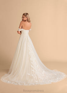 Wedding Dresses Tulle Court Aryana With Ball-Gown/Princess Train Lace Off-the-Shoulder Wedding Sequins Dress