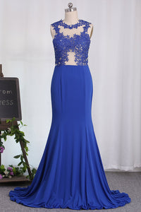 2024 Mermaid See-Through Scoop Prom Dresses With Applique Spandex