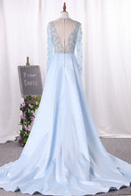 Load image into Gallery viewer, 2024 Prom Dress Scoop Long Sleeves Satin With Beaded Bodice