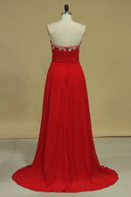 Load image into Gallery viewer, 2024 Prom Dress Sweetheart A Line Chiffon With Ruffles And Beads