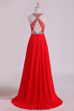 Load image into Gallery viewer, 2024 Halter A-Line/Princess Prom Dresses Tulle &amp; Chiffon Sweep Train