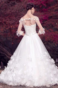 Modest Long Floor Length White Lace Ball Gown Lace Wedding Dresses Bridal Dresses
