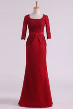 Load image into Gallery viewer, 2024 Burgundy Mother Of The Bride Dresses Square 3/4 Length Sleeve With Applique Satin