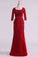 2024 Burgundy Mother Of The Bride Dresses Square 3/4 Length Sleeve With Applique Satin