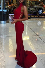 Load image into Gallery viewer, Mermaid High Neck Sleeveless Long Spandex Prom Dresses RS190