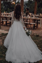 Load image into Gallery viewer, Elegant See Through Long Sleeve Wedding Dresses Lace Applique Bridal Dress