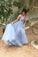 Unique Blue Tulle Appliques Beading Prom Dresses, Charming Formal Dresses SRS15456