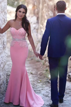 Load image into Gallery viewer, 2024 Prom Dresses Sweetheart Beaded Bodice Mermaid Satin Sweep Train