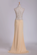 Load image into Gallery viewer, 2024 Lace &amp; Spandex Prom Dresses High Neck Sweep Train Sheath