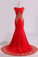 2024 Red Prom Dresses Scoop Mermaid With Applique Spandex Sweep Train