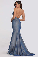 Load image into Gallery viewer, Sexy V Neck Halter Blue Backless Prom Dresses, Cheap Long Party Dresses SRS15365