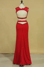 Load image into Gallery viewer, 2024 Red Two-Piece Scoop Sheath With Applique And Beads Spandex Prom Dresses