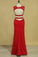 2024 Red Two-Piece Scoop Sheath With Applique And Beads Spandex Prom Dresses
