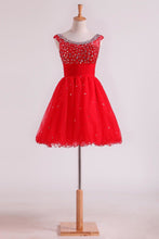 Load image into Gallery viewer, 2024 Bateau A Line Short/Mini Homecoming Dresses With Beads &amp; Ruffles Open Back