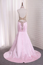 Load image into Gallery viewer, 2024 Prom Dresses Mermaid See-Through Halter Beaded Bodice Satin