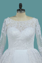 Load image into Gallery viewer, 2024 Long Sleeves Ball Gown Wedding Dresses Bateau Tulle &amp; Satin With Applique