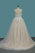 Load image into Gallery viewer, 2024 A Line Sweetheart Tulle With Applique Court Train Wedding Dresses